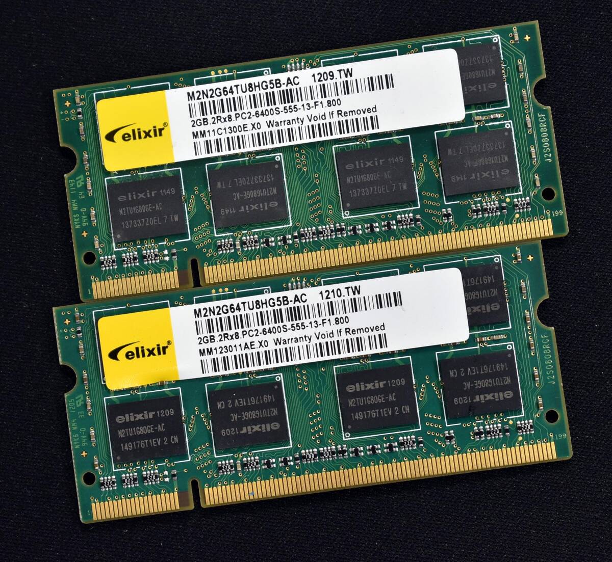 2GB 2枚組 (合計 4GB) PC2-6400S DDR2-800 S.O.DIMM 200pin Elixir 2G 4G (動作確認済 memtest86+) (管:SB0858拍卖