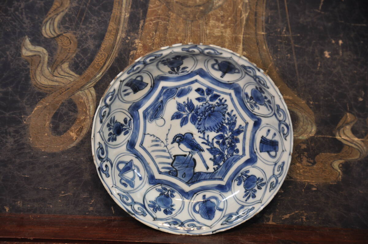 明 青花染付 八大山人烏図皿鉢 中国美術唐物拍卖