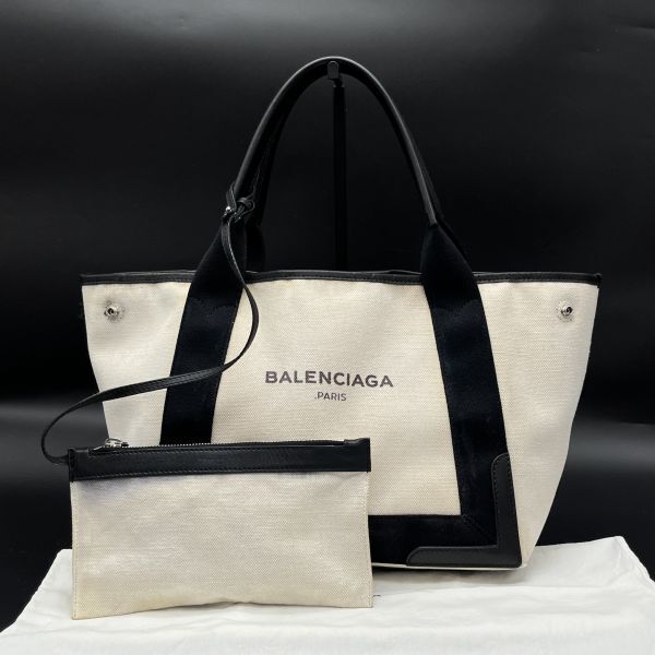 1円 BALENCIAGA バレンシアガ ネイビーカバス キャンバス ハンド バッグ eY08206A拍卖