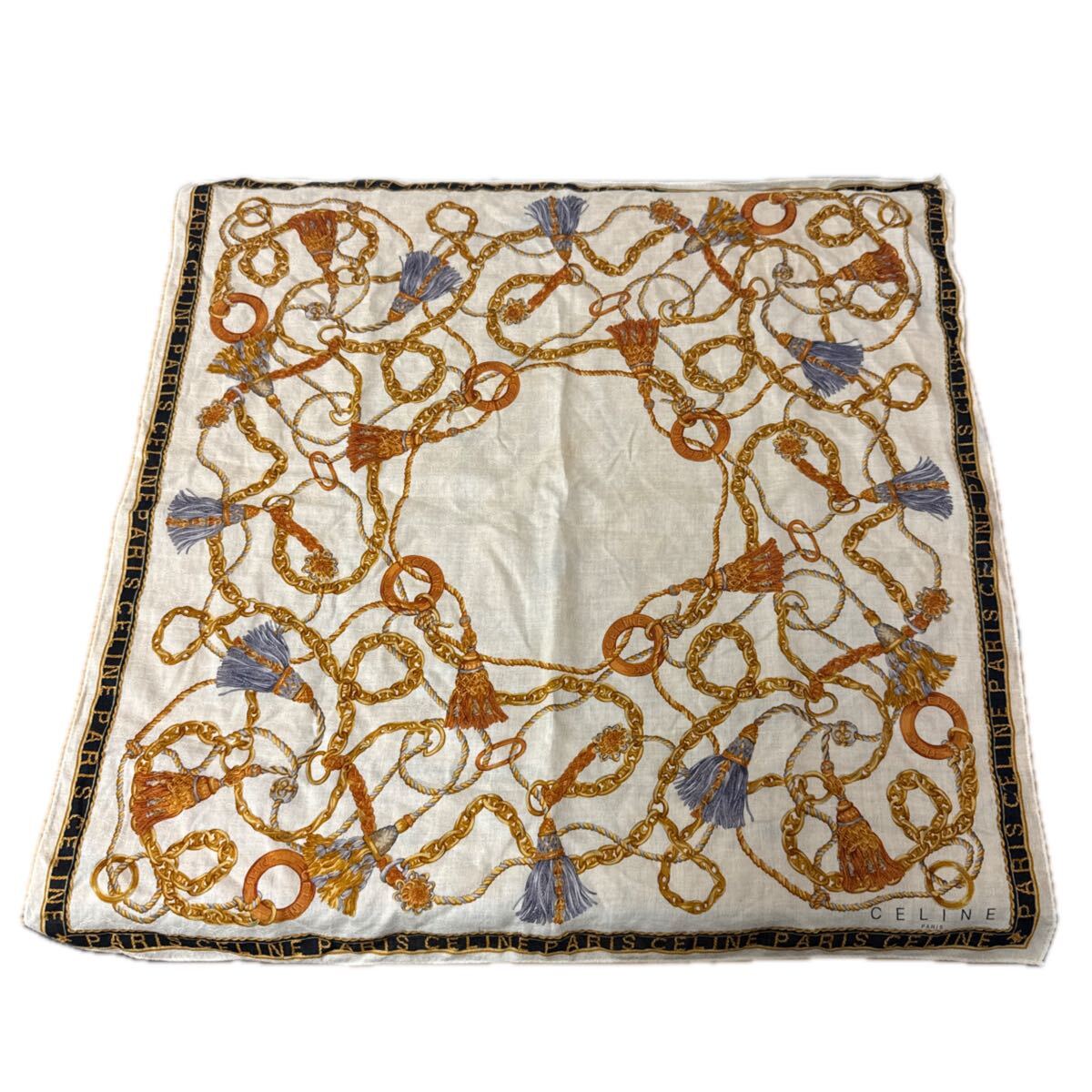 UTT620【CELINE】セリーヌ 大判ハンカチ スカーフ トリオンフ ロゴ拍卖