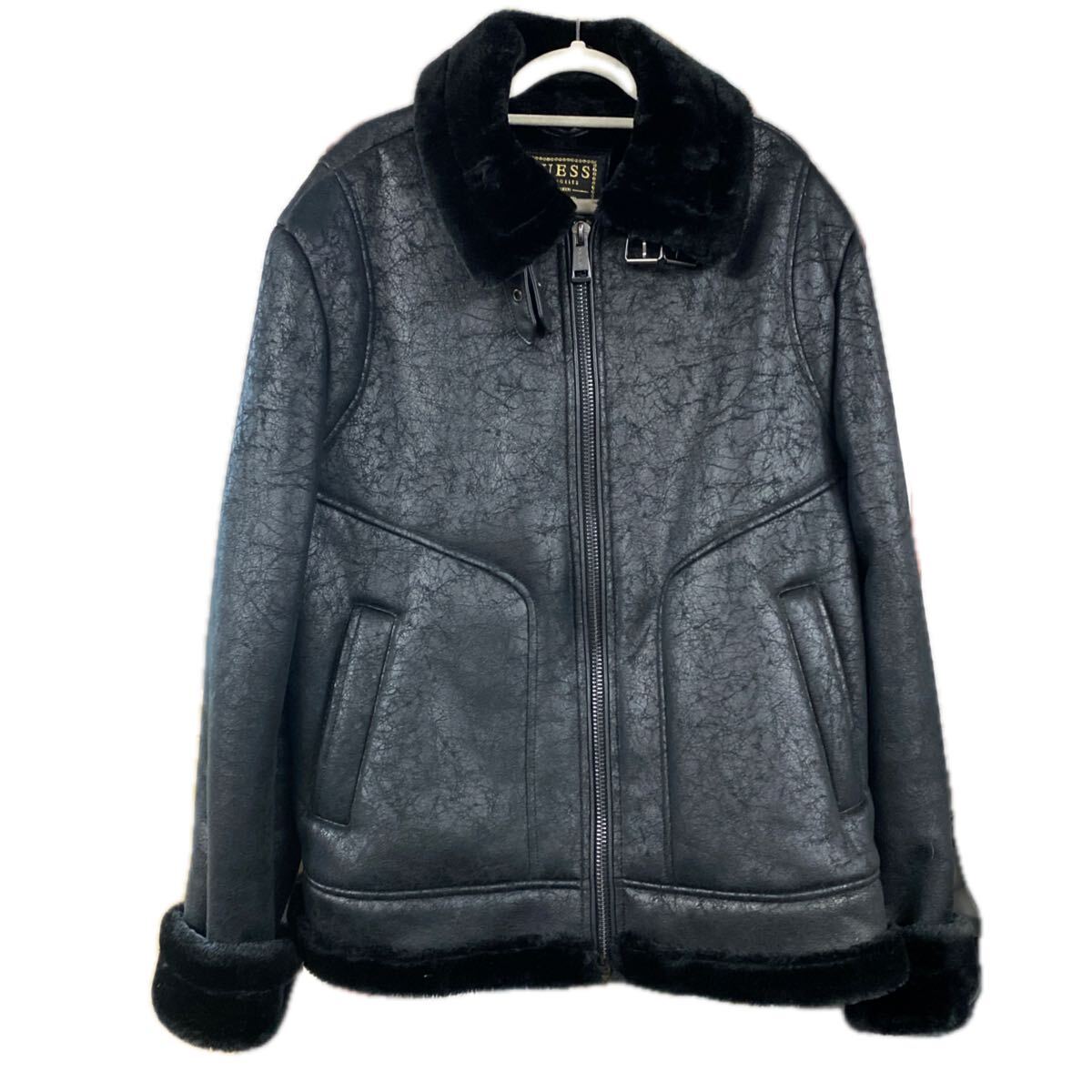 UTM410 GUESS ムートンジャケット ブラック ブルゾン フェイクレザー M ゲス拍卖