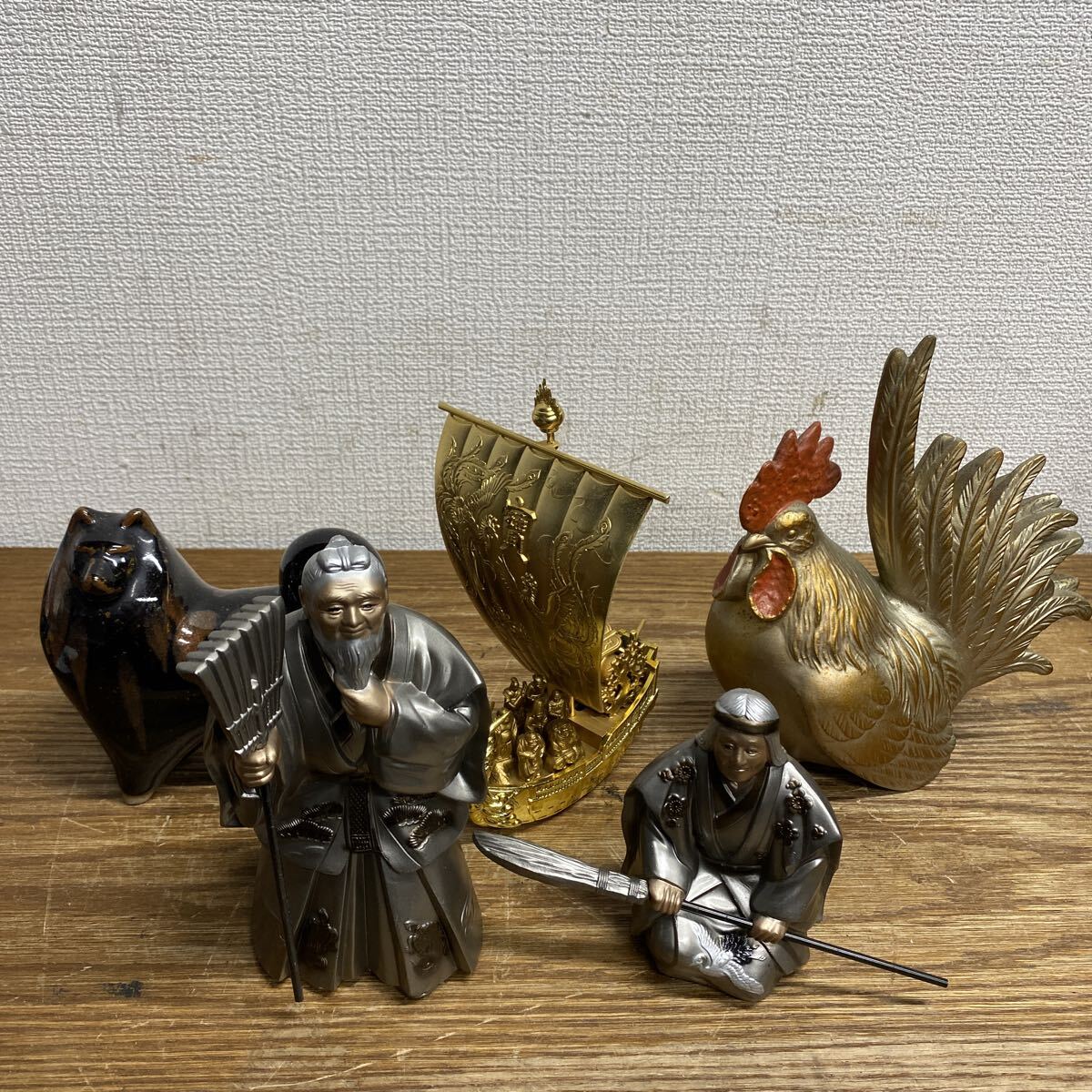 UTM473 縁起物 置物 高砂人形 尉 姥 ニワトリ 七福神 宝船 犬 インテリア フィギュア アンティーク拍卖