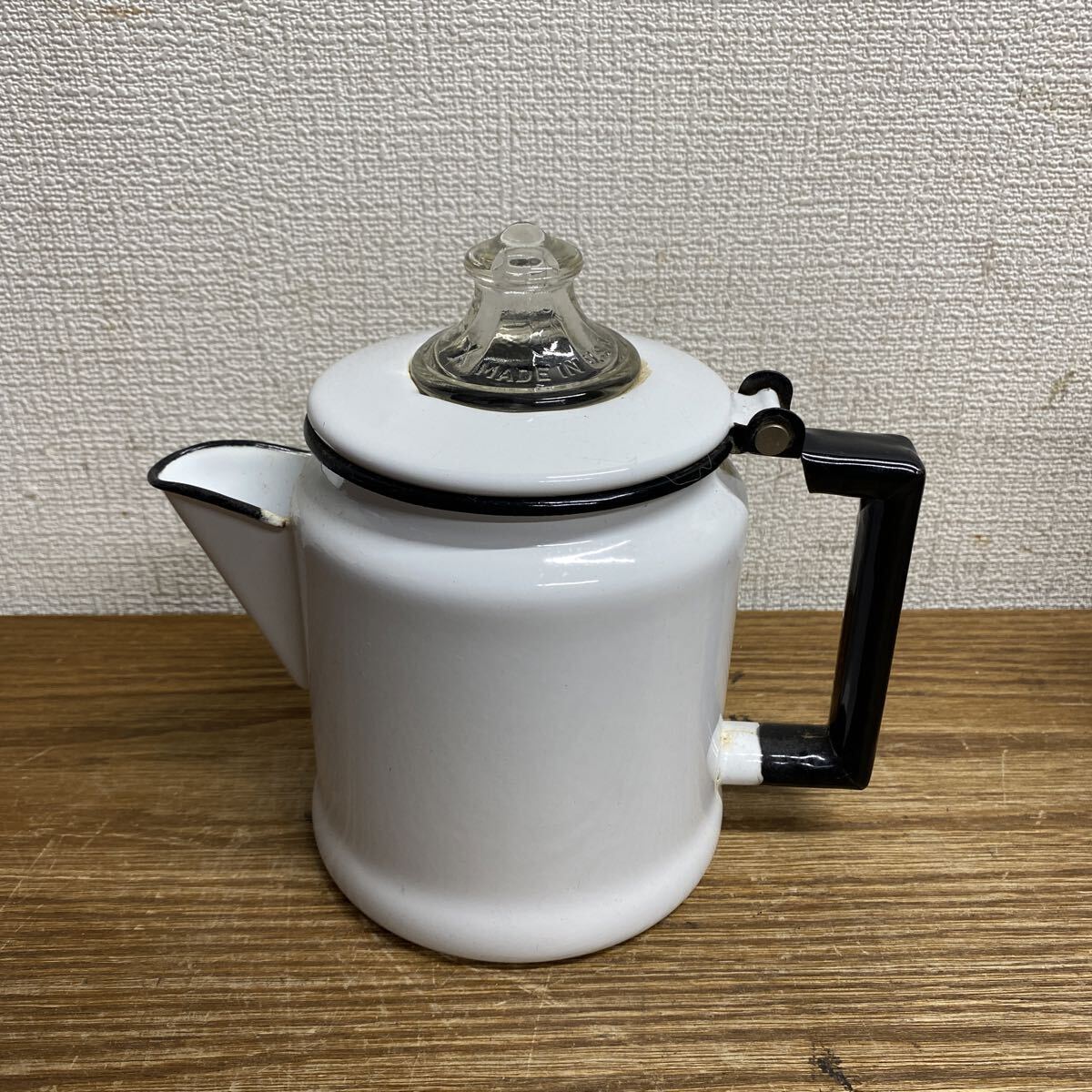 UTM475 ホーロー 琺瑯 パーコレーター ポット ケトル コーヒーポット ホワイト アンティーク やかん 現状品拍卖