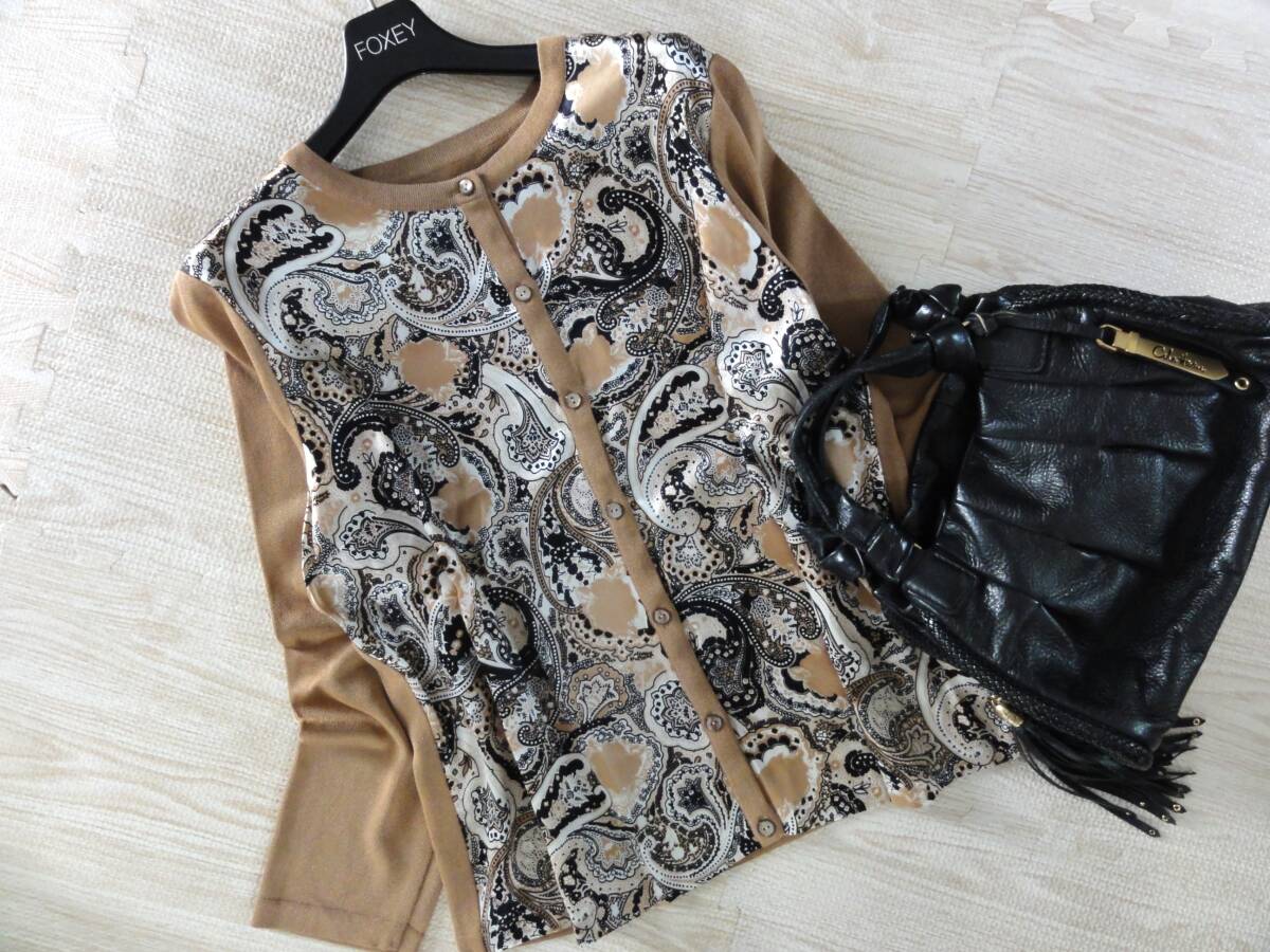 美品・Leilian・レリアン・シルク切り替えニットカーディガン・大きいサイズ13+拍卖