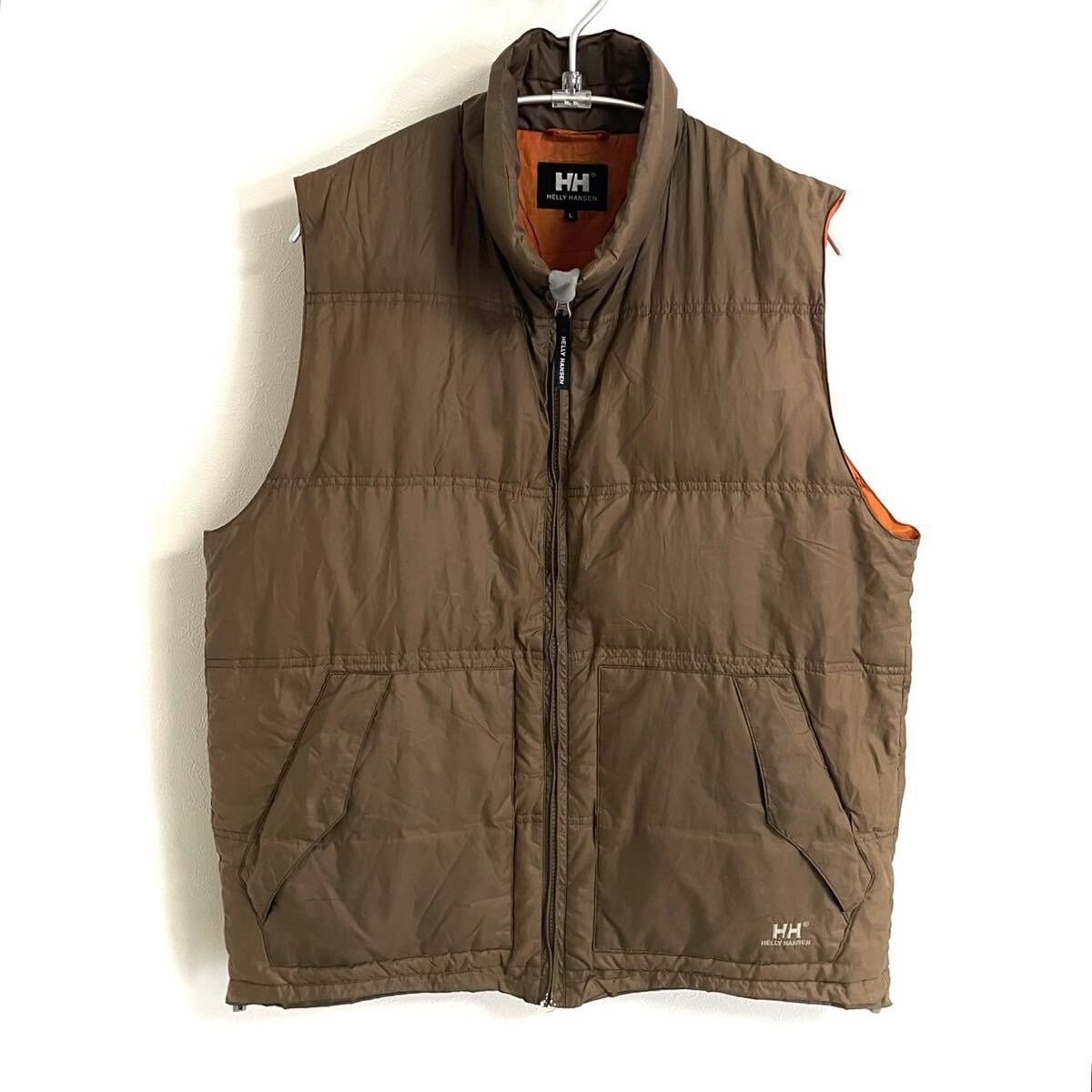 【HELLY HAESEN/ヘリーハンセン】ワンポイント刺繍 ダウンベスト/茶×オレンジ/L表記/衝撃プライス!大人気★アウトドアウェア!D86拍卖