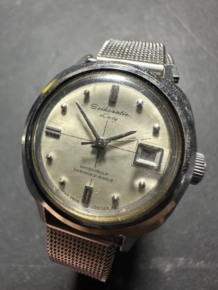 ★コレクター必見!! 当時物 現状品 Seiko matic Lady WATERPROF セイコー マチック レディ 手巻き デイト 腕時計 シルバー 小物 KZ799拍卖