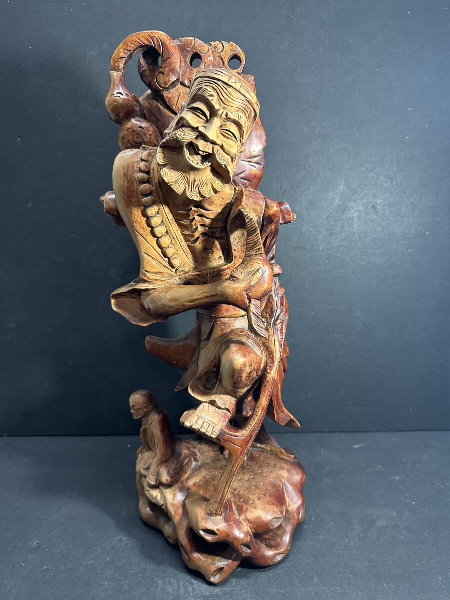 ★コレクター必見!! 当時物 現状品 木彫り 彫刻 中国? オブジェ 置物 46.5㎝ 茶色 インテリア 縁起物 飾り 雑貨 お洒落 KZ830拍卖