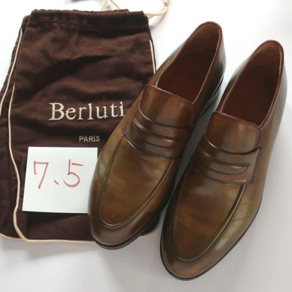 ベルルッティ Berluti レザーローファー/パティーヌ ブラウン×グリーン 7ハーフ(5593)dcbcj拍卖