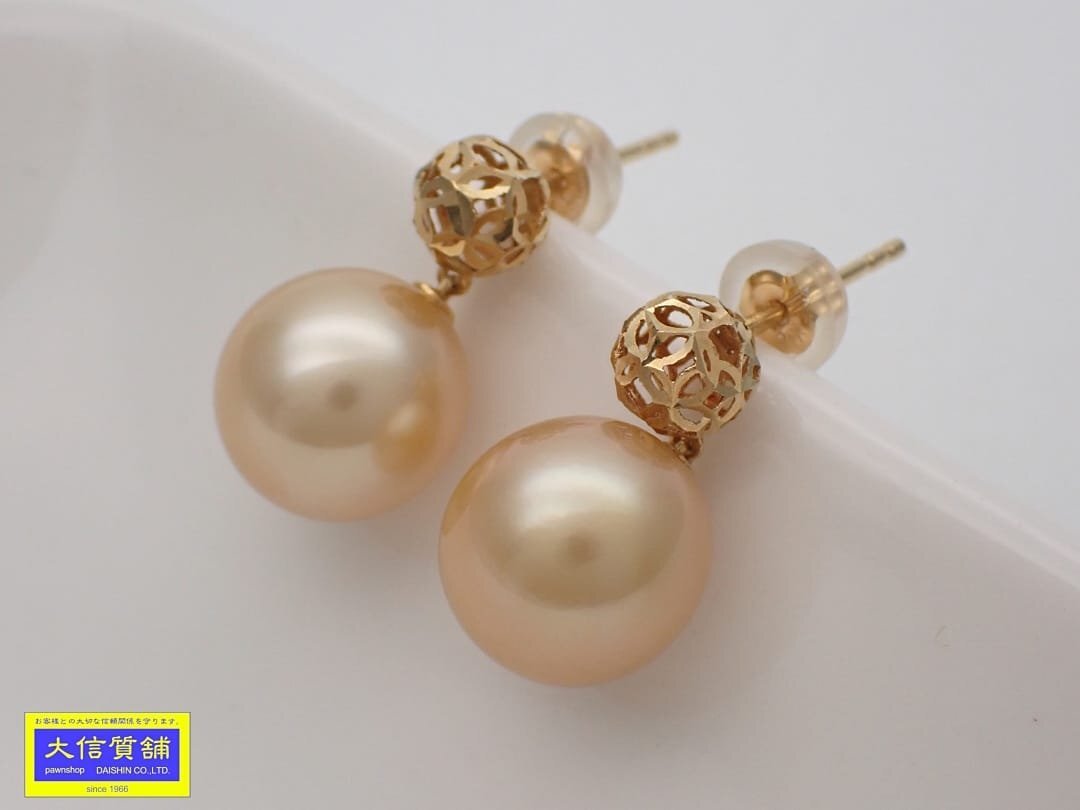 K18 イエローゴールド ゴールデンパール スタッドピアス 10.3mm 4.06g 中古A 【送料無料】 C-9364拍卖