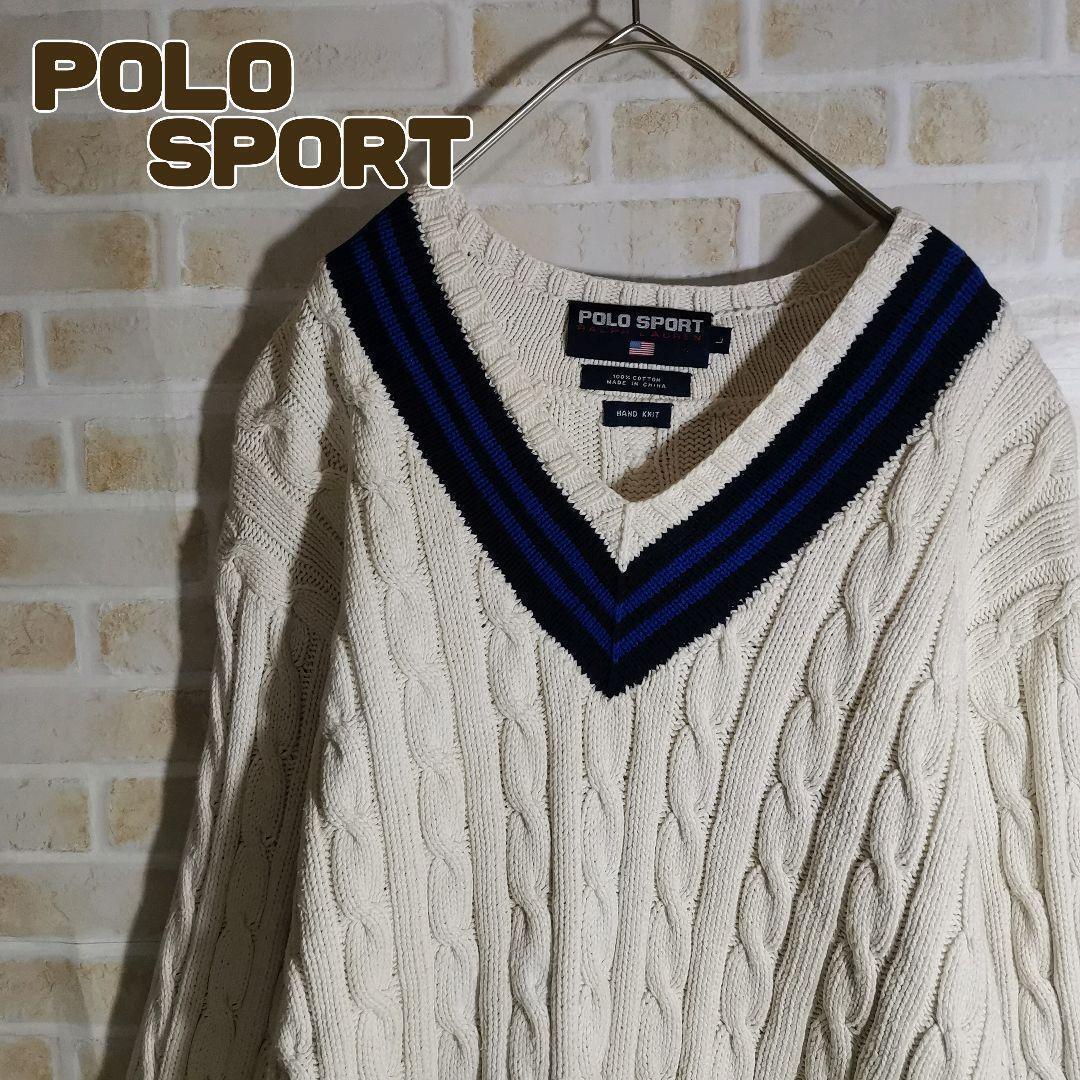 ポロラルフローレン ニット セーター チルデン ケーブル 白 ハンドニット拍卖