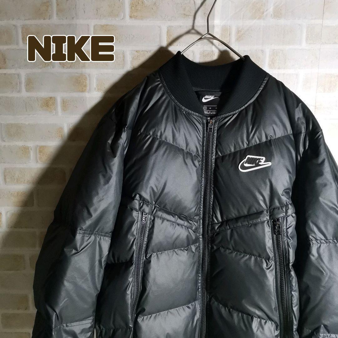 NIKE ナイキ ダウンジャケット ヌプシ ラバー ロゴ 黒 MA-1拍卖