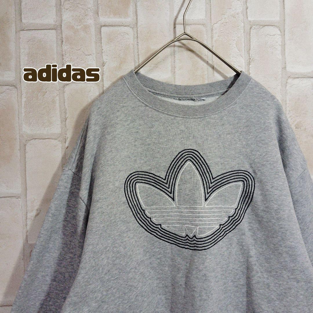 adidas アディダス スウェット トレーナー グレー センター 刺繍 ロゴ拍卖