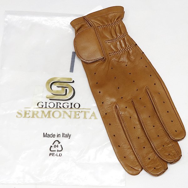 DKG★送料無料 SG69★ 未使用 SERMONETA セルモネータ グローブス イタリア製 男女兼用 片手 ゴルフ手袋 レザー ゴルフグローブ ブラウン 7拍卖