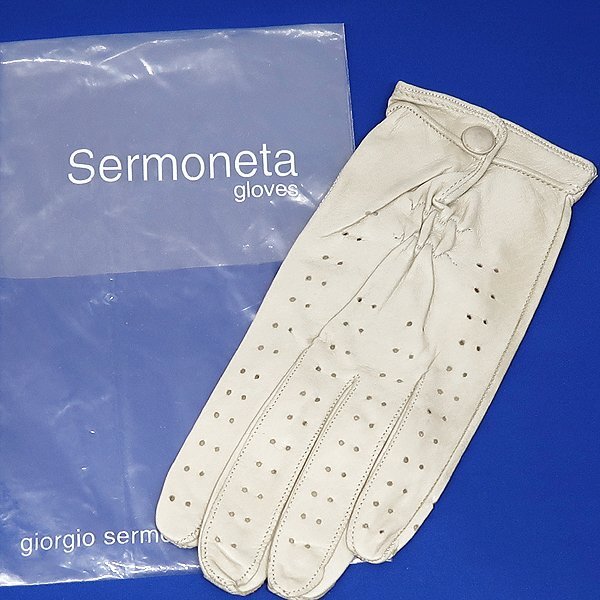 DKG★送料無料 SG73★ 未使用 SERMONETA セルモネータ グローブス イタリア製 男女兼用 片手 ゴルフ手袋 レザー ゴルフグローブ 白 7 1/2拍卖