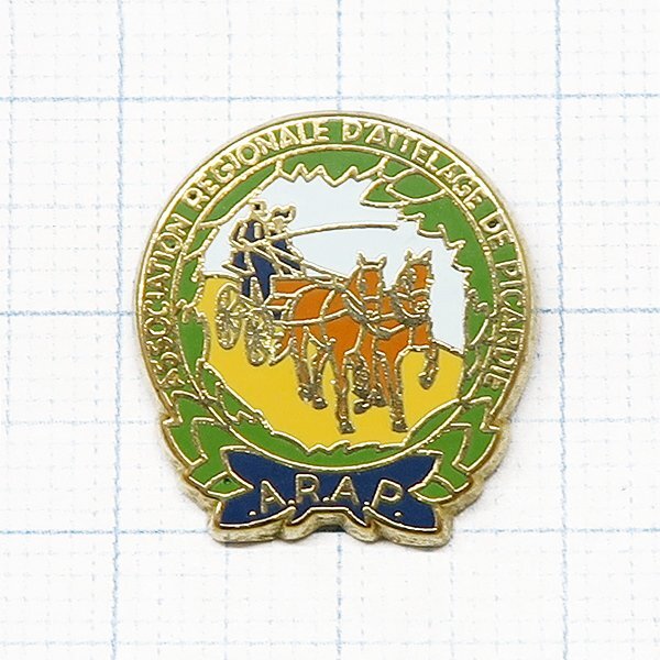 DKG P3285★ PINS ピンズ ピンバッチ ピンバッジ ピンバッヂ ピカルディ地方馬車協会 A.R.A.P. 馬車 耐久レース ARAP拍卖
