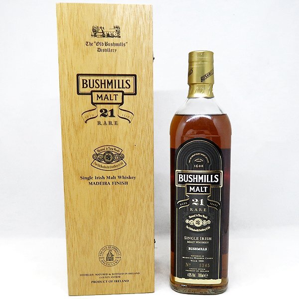 DKG★美品 BUSHMILLS 21 MADERA WOODEN CASKS 2001 ブッシュミルズ 21年 マディラ マデラ ウッデンカスク 木箱付 アイリッシュウィスキー拍卖