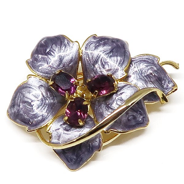 DKG★送料無料★BVA341 ヴィンテージ パープル カラーストーン フラワー ブローチ エナメル フラワーブローチ拍卖