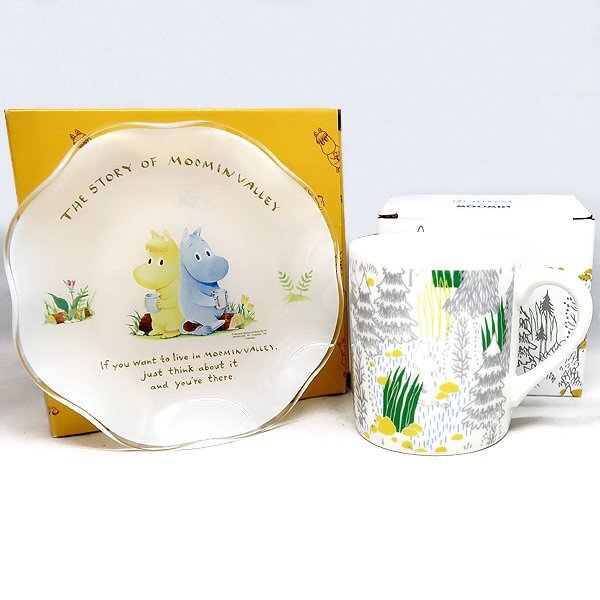 DKG★送料無料★ 未使用 MOOMIN ムーミン マグカップ & ガラスプレート 計2点 NISSAY 非売品 ムーミンマグカップ ガラス 皿 プレート拍卖