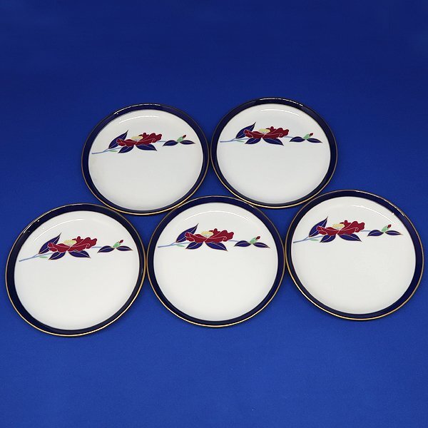 DKG★送料無料★ 未使用 香蘭社 ブルーブレスレット 山茶花 銘々皿 小皿 5枚 KORANSHA 色絵花図 さざんか 花模様 皿拍卖