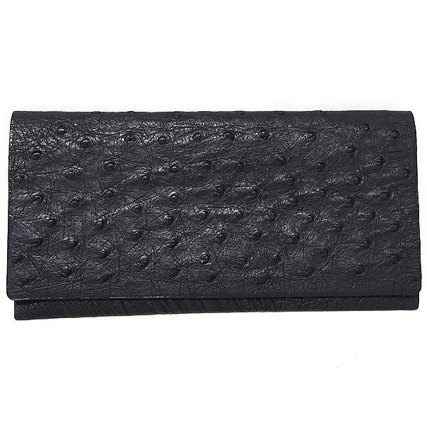 DKG★送料無料★ 未使用 OSTRICH オーストリッチ レザー 長財布 札入れ 財布 ブラック 黒 ダチョウ革 オーストリッチ長財布 札入拍卖