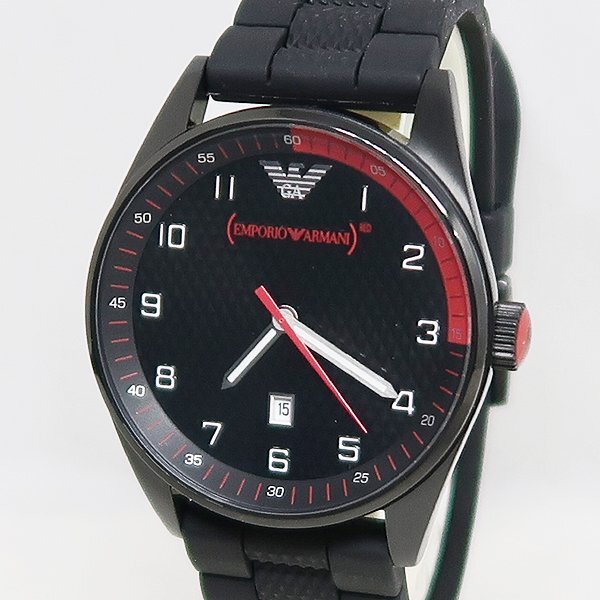 DKG★送料無料★ 稼働品 美品 EMPORIO ARMANI エンポリオ アルマーニ E/A 黒 ラバーベルト メンズ クォーツ 腕時計 AR5892拍卖