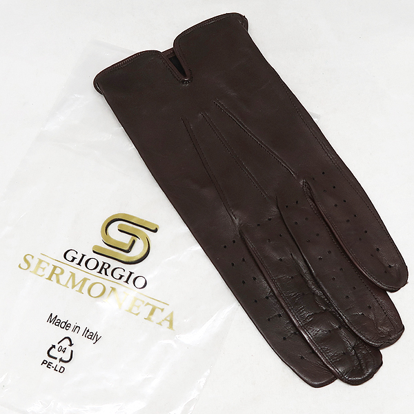 DKG★送料無料 SG46★ 未使用 SERMONETA セルモネータ グローブス イタリア製 男女兼用 片手 ゴルフ手袋 レザー ゴルフグローブ 茶 8 1/2拍卖