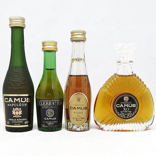 DKG★ 古酒 CAMUS カミュ XO スペリオール ナポレオン VSOP CELEBRATION コニャック ブランデー ミニボトル ミニチュアボトル 4本 飲み比べ拍卖
