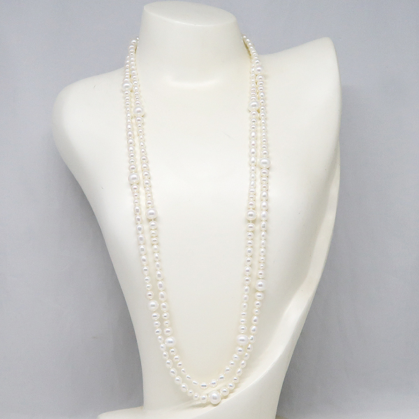 DKG★ SV925 真珠連 パール連 大小パール ロングネックレス 真珠 ロープ ネックレス 約158cm 珠6~9mm パールネックレス ロープネックレス拍卖