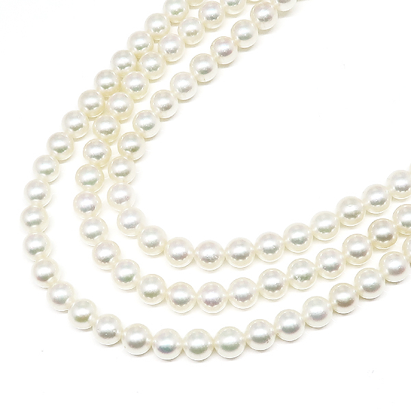 ★DKG★新品同様 美品 真珠 パール連 真珠連 パール 3連ネックレス 珠6.9mm パールネックレス 約40cm~45cm パール3連ネックレス拍卖