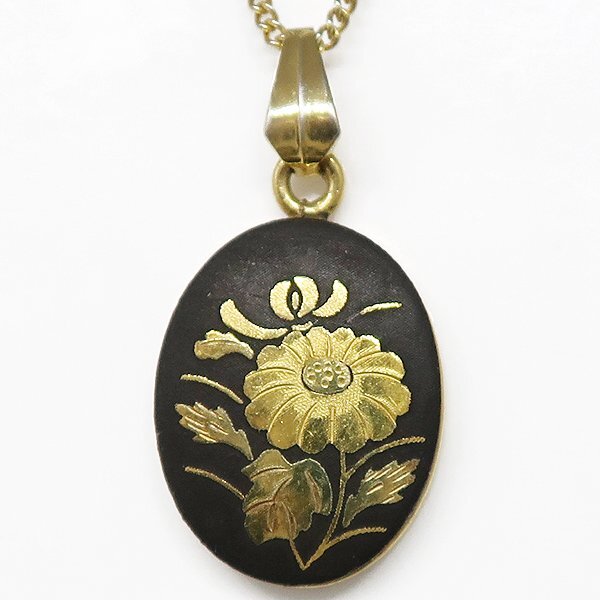 DKG★送料無料 BVA775★ 象嵌 花細工 ペンダント ネックレス 金工 象嵌ネックレス 約46cm 象嵌ペンダント 象嵌ネックレス 黒 金拍卖