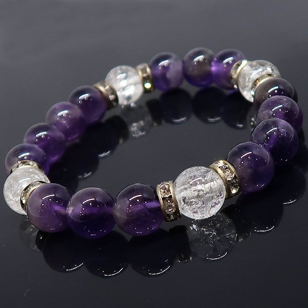 DKG★送料無料 BVA724★ 未使用 アメジスト クラック水晶 パワーストーン ブレスレット 紫水晶 クリスタル 爆裂水晶 数珠 ブレス拍卖