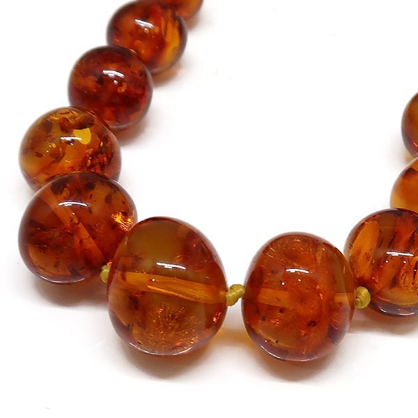 DKG★送料無料 BNS71★ 未使用 アンバー 琥珀 連 ネックレス 約48cm 約25.3g 琥珀ネックレス拍卖