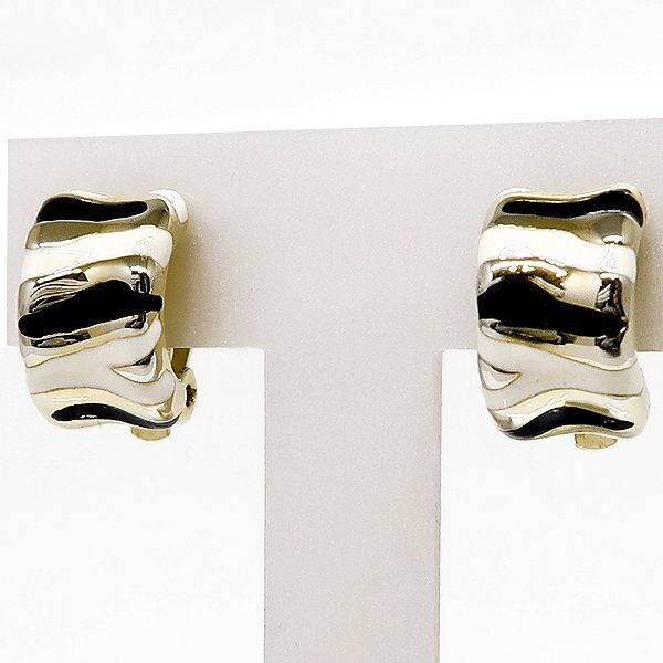 DKG★送料無料★ヴィンテージ 白 黒 ホワイト ブラック エナメル ハーフ フープ ハーフフープ アンティーク レトロ イヤリング 63拍卖