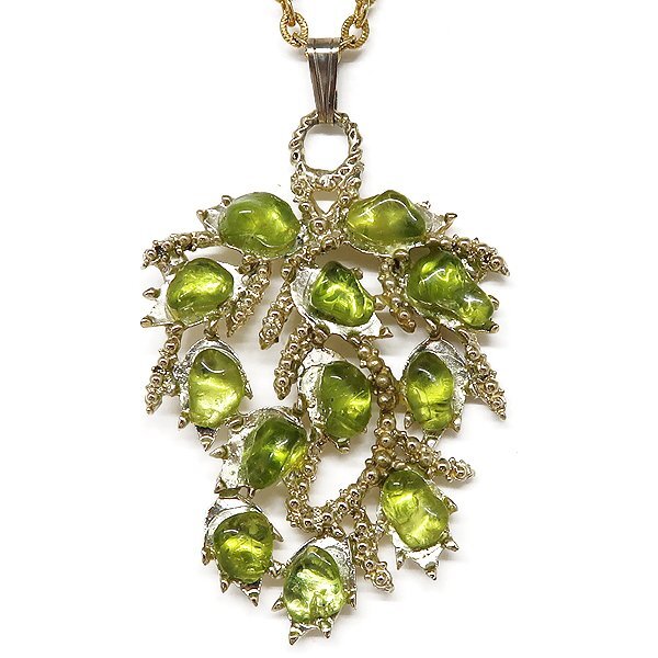 DKG★送料無料 BVA686★ ヴィンテージ ペリドット カラーストーン ネックレス 約60cm 緑石 リーフデザイン グリーンストーン ネックレス拍卖
