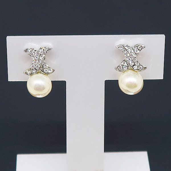 DKG★送料無料 BVA856★ イミテーションパール ラインストーン イヤリング ネジバネ式 フェイクパール パールイヤリング拍卖