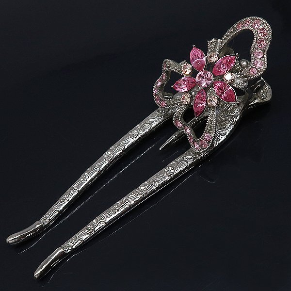 DKG★送料無料 BVA832★ WIEN ウィーン ピンクラインストーン フラワー ヘアクリップ ヘアアクセサリー U字 コーム拍卖