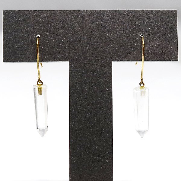 DKG★送料無料★美品 K18 水晶 フックピアス 18金 クリスタル クォーツ 揺れる フック ピアス アクセサリー拍卖