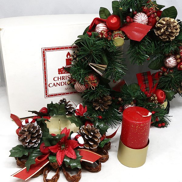DKG★送料無料★ AVON エイボン クリスマス キャンドルスタンド ろうそく立て キャンドル スタンド ろうそく付き + おまけ リース 付き拍卖