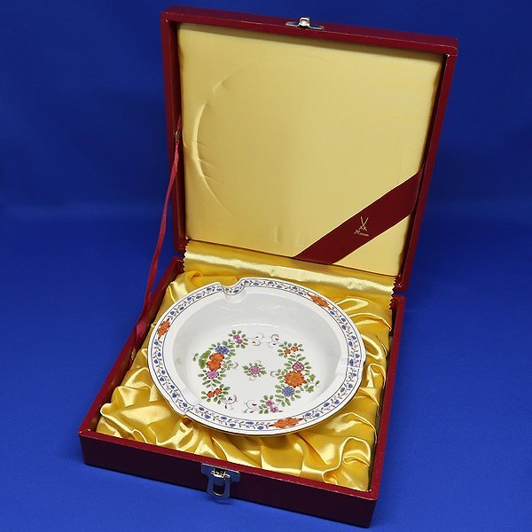 DKG★送料無料★ 未使用 Meissen マイセン インドの華 多彩 草花柄 金縁 双剣マーク 灰皿 アッシュトレイ アクセサリー入れ マイセン灰皿拍卖
