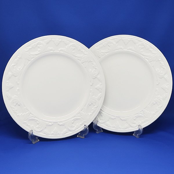 DKG★送料無料★ 美品 LENOX レノックス USA ダマス ホワイトリネンコレクション プレート 28cm 皿 2枚 White Linen Collection Damasse拍卖