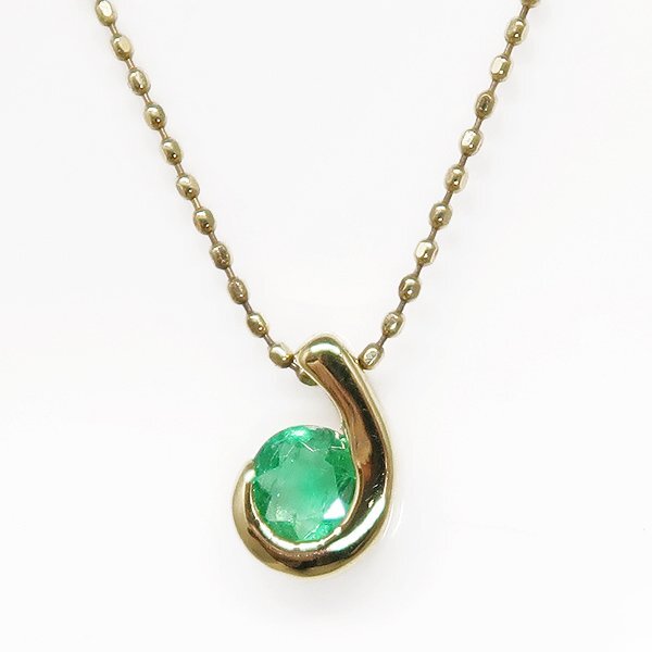 DKG★送料無料★ 美品 K18 エメラルド ペンダント ネックレス 約45cm エメラルドネックレス エメ 0.20ct フリーアジャスター拍卖