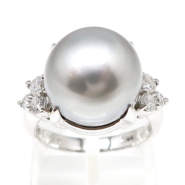 DKG★送料無料★ Pt900 パール ・ダイヤリング プラチナ900 白金 黒真珠 約13mm 真珠 ダイヤモンドリング アクセサリー 指輪 13.5号拍卖