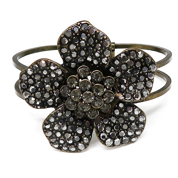 DKG★送料無料★ ブラックラインストーン フラワー ブレス バングル ブレスレット フラワーブレス フラワーバングル フラワーブレスレット拍卖