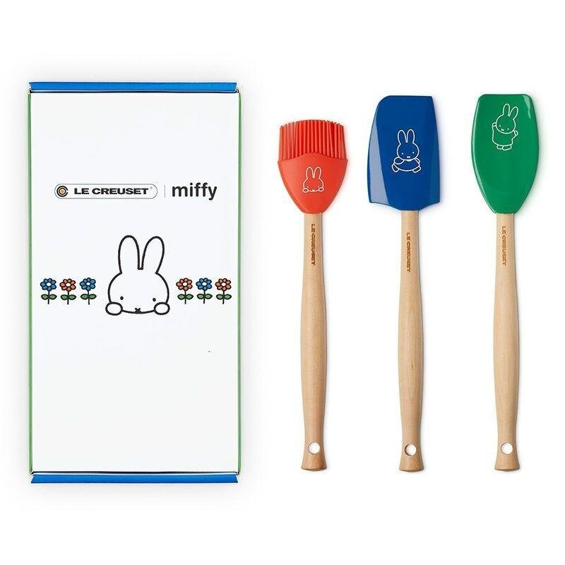 DKG★送料無料★ 未使用 LE CREUSET ルクルーゼ ミッフィー スパチュラ ヘラ セット 3本入り miffy 木製ハンドル付きシリコンスパチュラ拍卖