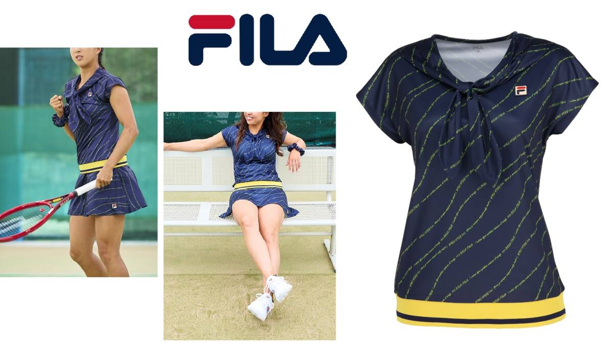 新品! 【FILA(フィラ)】レディース テニス ウエア メッセージプリント ボウタイ風 Tシャツ拍卖