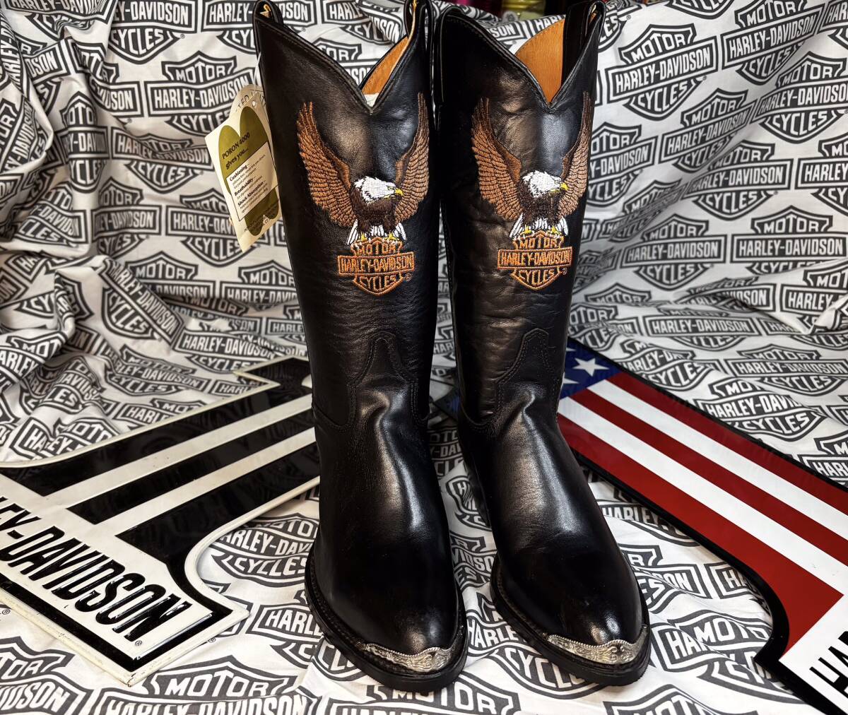 ★完売済レアモデル!未使用タグ付きハーレー純正本革製★ウエスタン・ブーツ★街歩きファッション&バイクライデイング★おしゃれアイテム拍卖