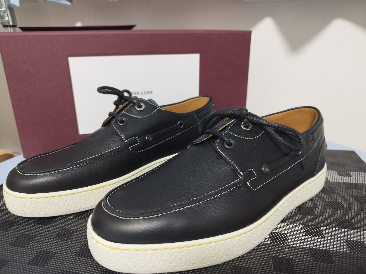 【時計王】 JOHN LOBB ジョンロブ 未使用品 Pier UK7 デッキシューズ 約25.5cm イタリア製 革靴 黒 0315ラスト 定価15.18万 送料無料拍卖