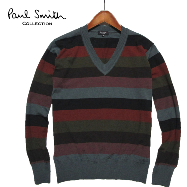 【ポールスミス コレクション】 マルチビッグボーダー ハイゲージニット (M) ウール 日本製 Paul Smith COLLECTION拍卖