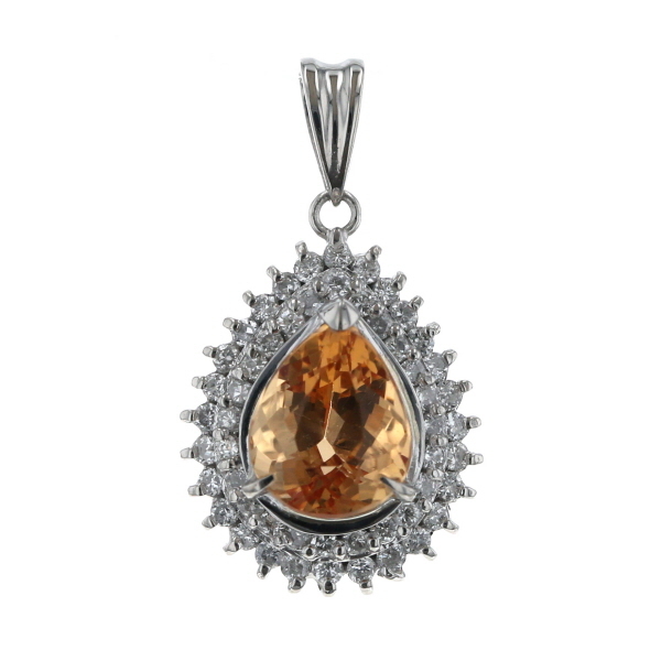 Pt900 プラチナ トップ インペリアルトパーズ 2.46ct ダイヤモンド 0.39ct ドロップ 雫 パヴェ 取り巻き【新品仕上済】【zz】【中古】拍卖
