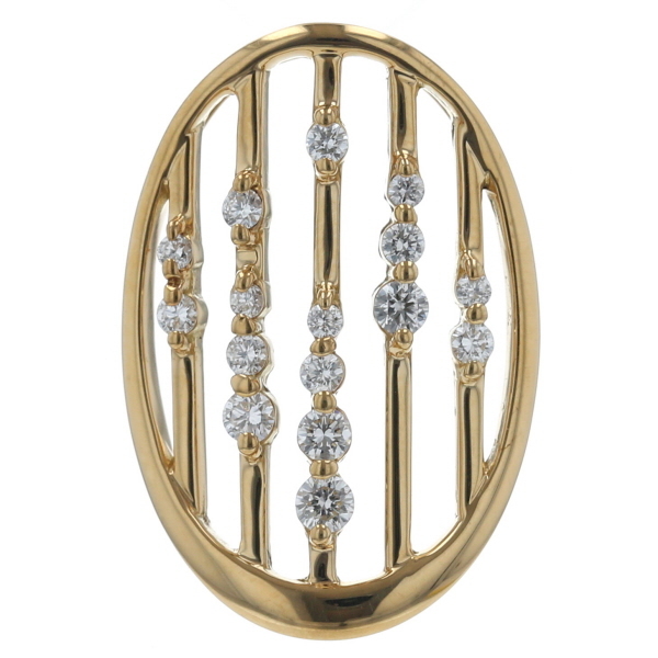 K18YG イエローゴールド ペンダントトップ ダイヤモンド 0.35ct オーバル 格子 ストライプ 透かし【新品仕上済】【zz】【中古】拍卖